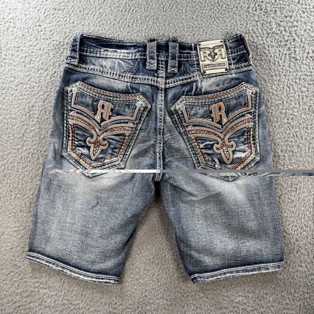 Rock Revival "Rishi" Multi-Color Stitch Leather Inserts Shorts MENS 32 MSRP $250